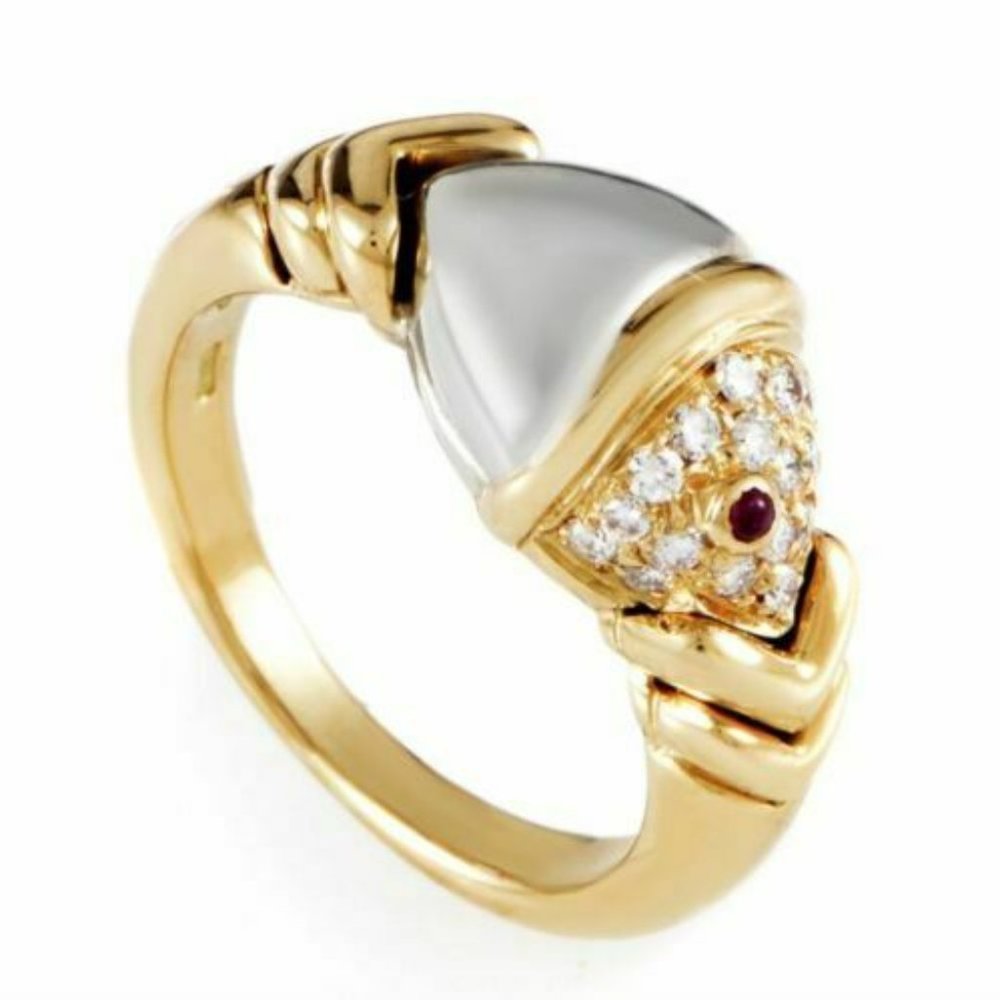 Bvlgari 18K Multi-Tone Gold Diamond & Ruby Ring